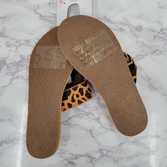 Yellow Box Leopard Dyed Calf Hair Leopard Print Flip Flop Thong Sandals NEW - Picture 8 of 8